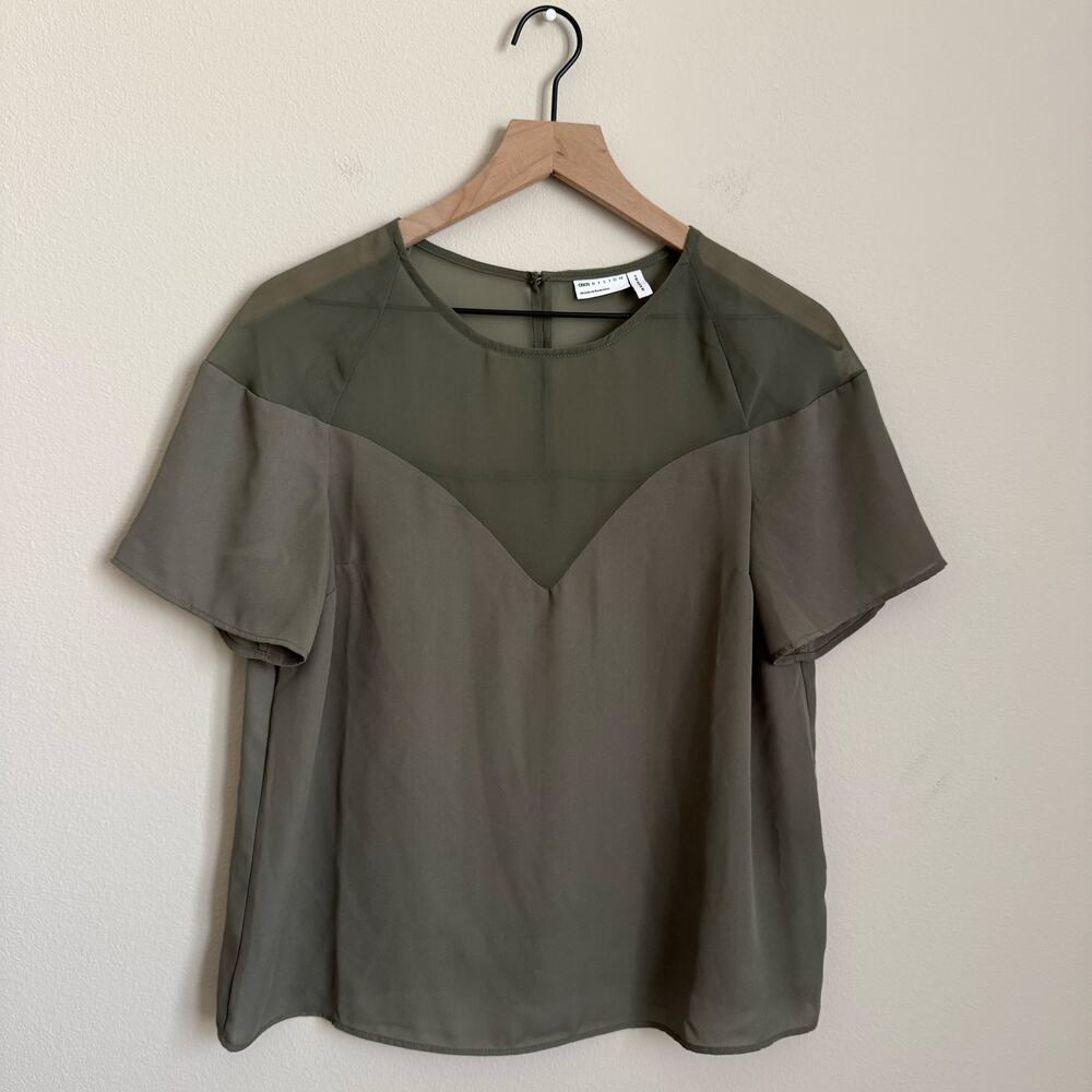ASOS Design Womens Green Short-Sleeve Mesh Sheer Blouse Top Size 6 Office Work